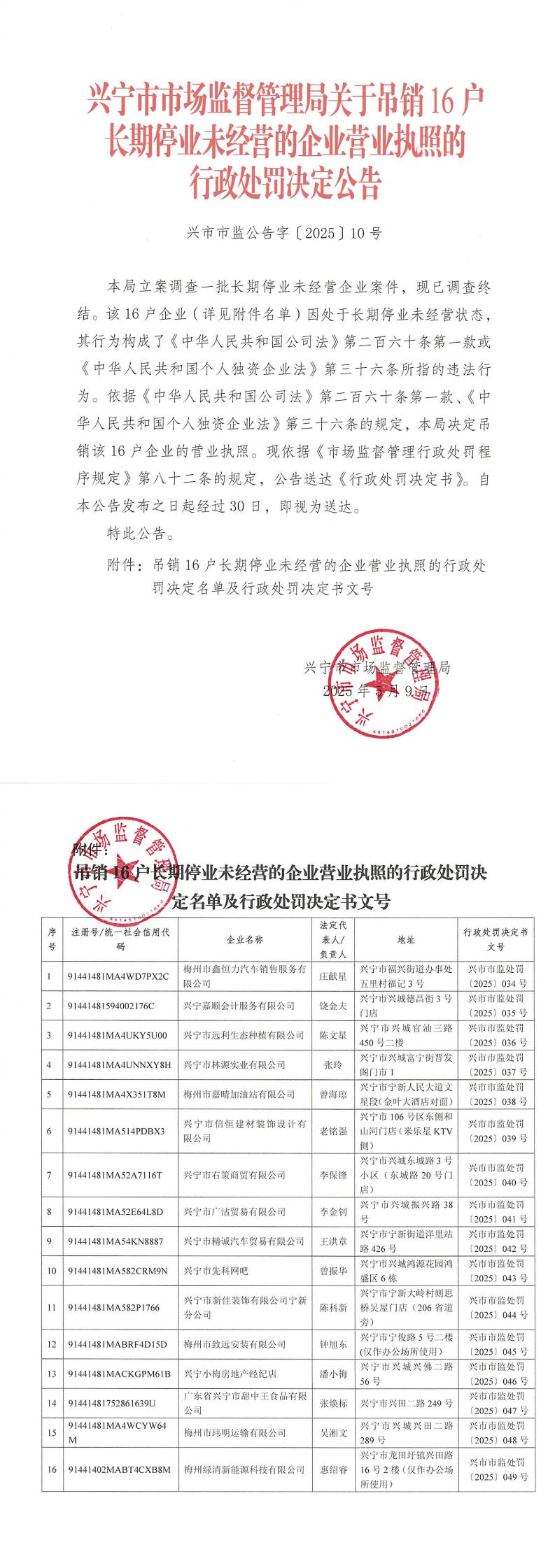 时光直播
市场监督管理局关于吊销16户长期停业未经营的企业营业执照的行政处罚决定公告_00.jpg